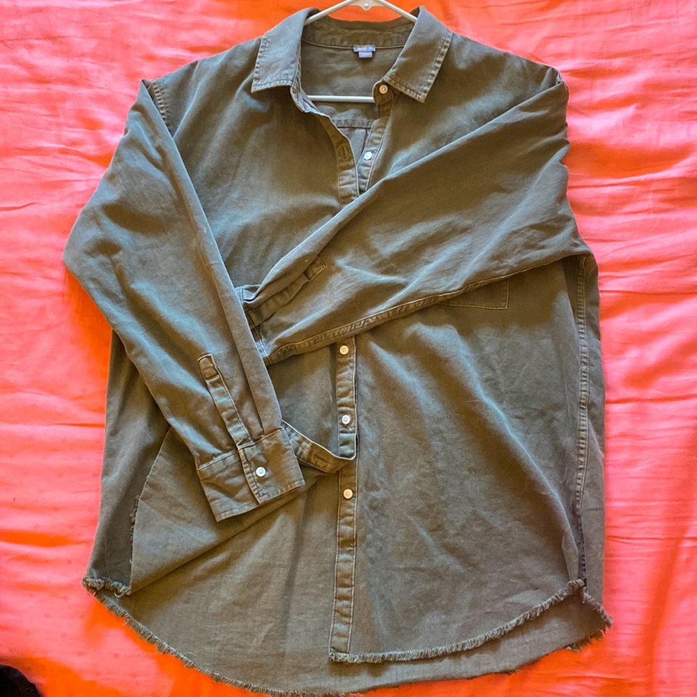 Army green oversized button down